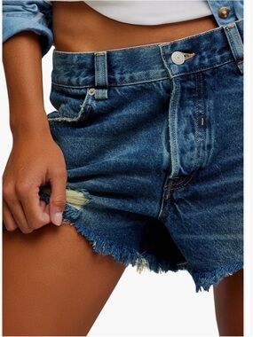 We The Free Dark Blue Distressed Frayed Hem Jean Shorts